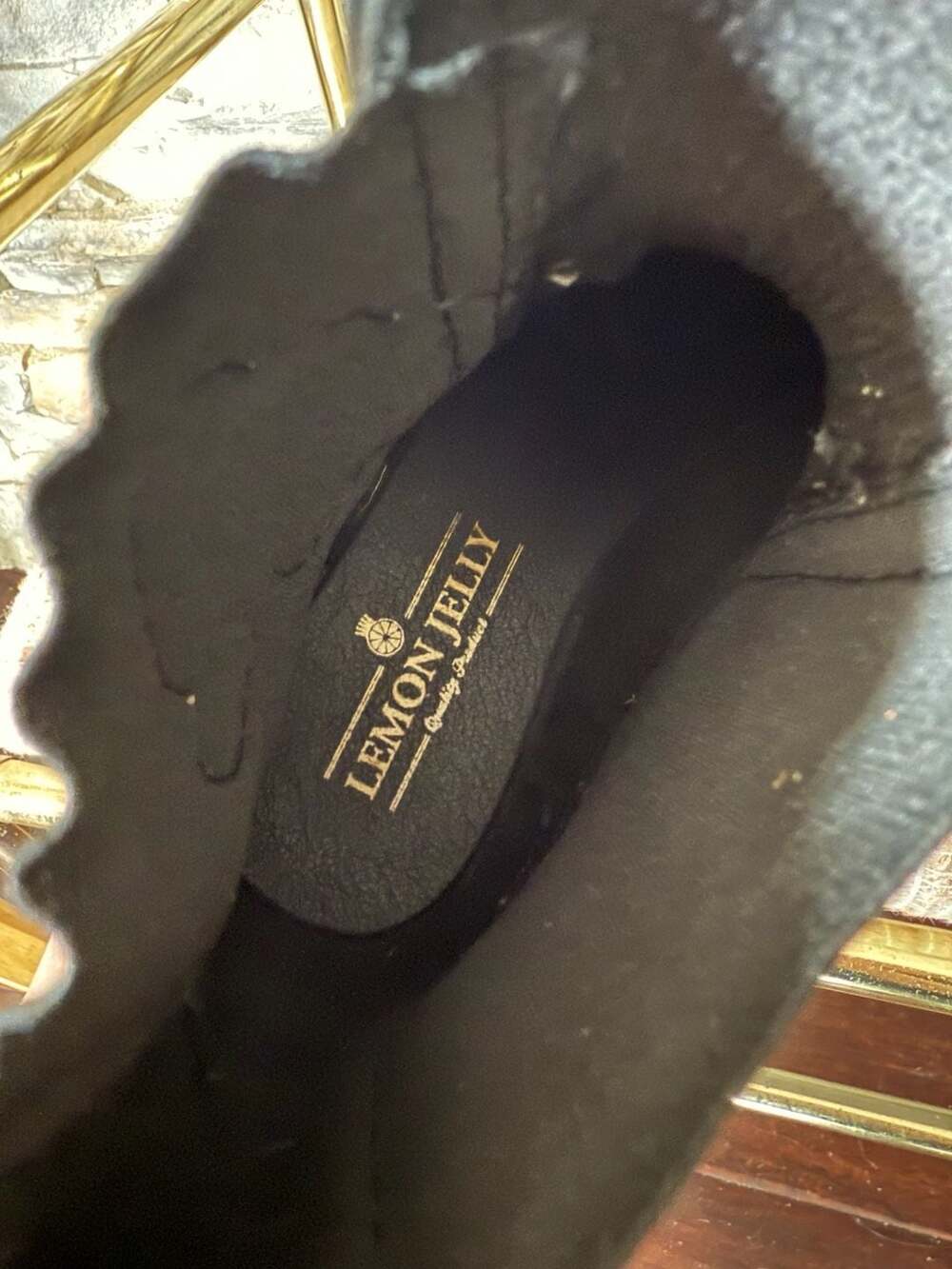 Lemon Jelly Black Glossy Chelsea Rain Boots with LOVE Patch Size 37 - Picture 6 of 7